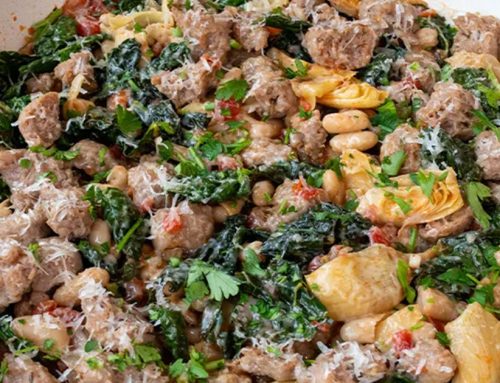 Artichoke, Sausage, Bean & Tomato Skillet