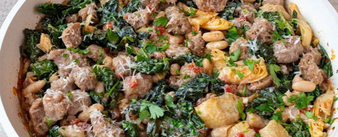 Artichoke, Sausage, Bean & Tomato Skillet