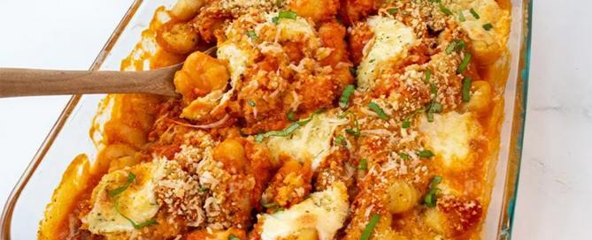 Cheesy Vodka Gnocchi with Spicy Salami