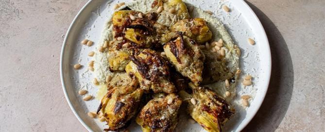 Crispy Smashed Artichokes with Ricotta