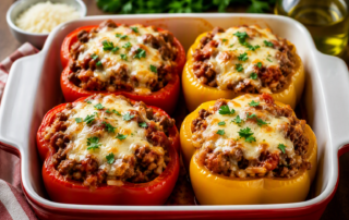 Baked stuffed bell peppers with melted cheese