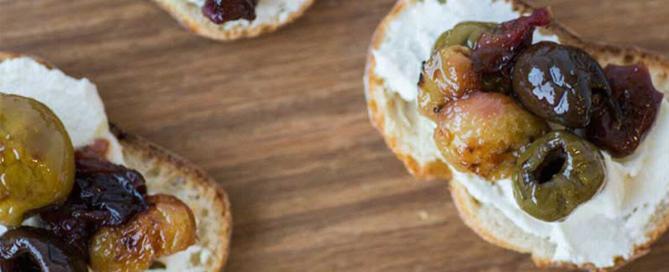 Toasted Olive and Grape Bruschetta