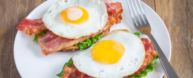 image of American Cheese, Bacon, and Fried Eggs Open Faced Sandwich Recipe Marios Meat Market and Deli