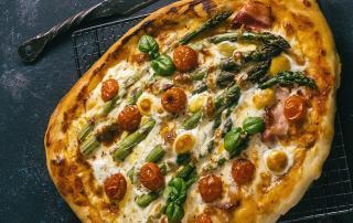 image of Honey Maple Ham and Asparagus Flatbread with French Brie Recipe Marios Meat Market and Deli