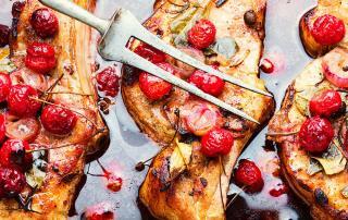 image of Pork Cutlets with White Balsamic, Cherry and Rosemary Sauce Recipe Marios Meat Market and Deli