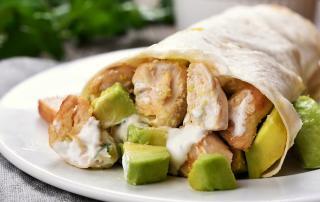 image of chicken and avocado wrap with Roasted Red Pepper Hummus | Mario's Meat Market and Deli