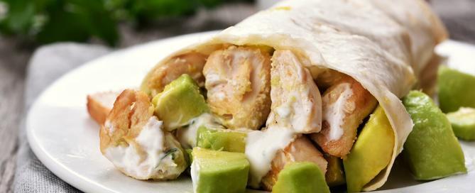 image of chicken and avocado wrap with Roasted Red Pepper Hummus | Mario's Meat Market and Deli