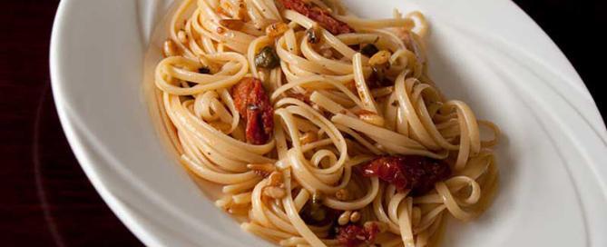 image of pasta with pignoli nuts and sun dried tomatoes recipe Marios Meat Market and Deli