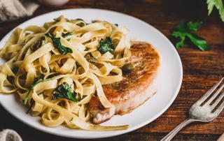 image of Pork Chops and Fettuccini Pasta Recipe Marios Meat Market and Deli