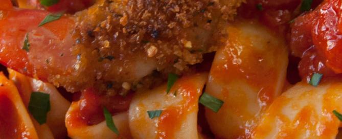 shrimp milanese caponata recipe image